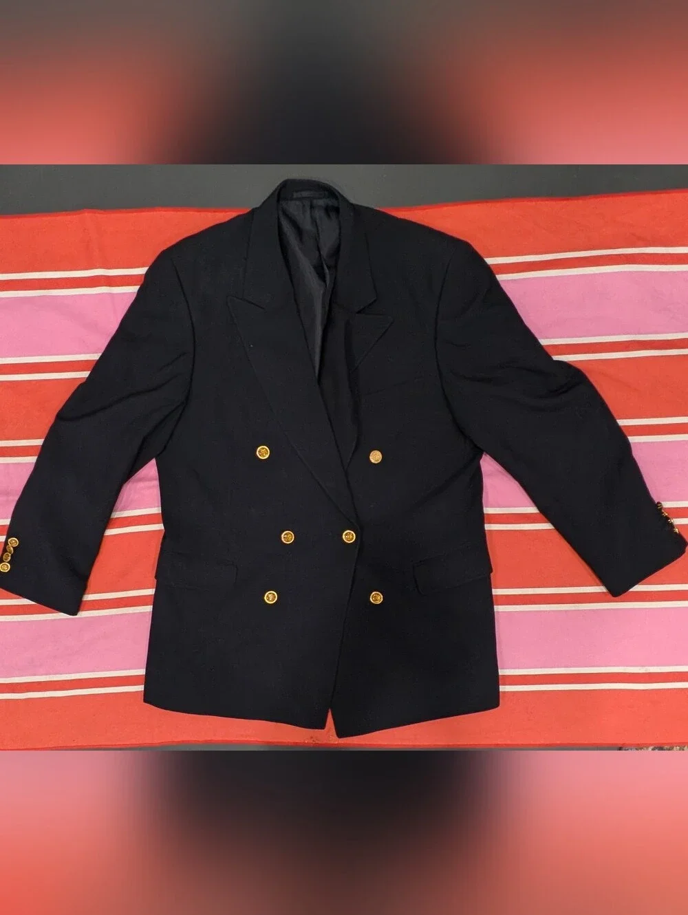 Louis Feraud Black Double Breasted Gold Button Logo Blazer Men'S US 42 / EU 52